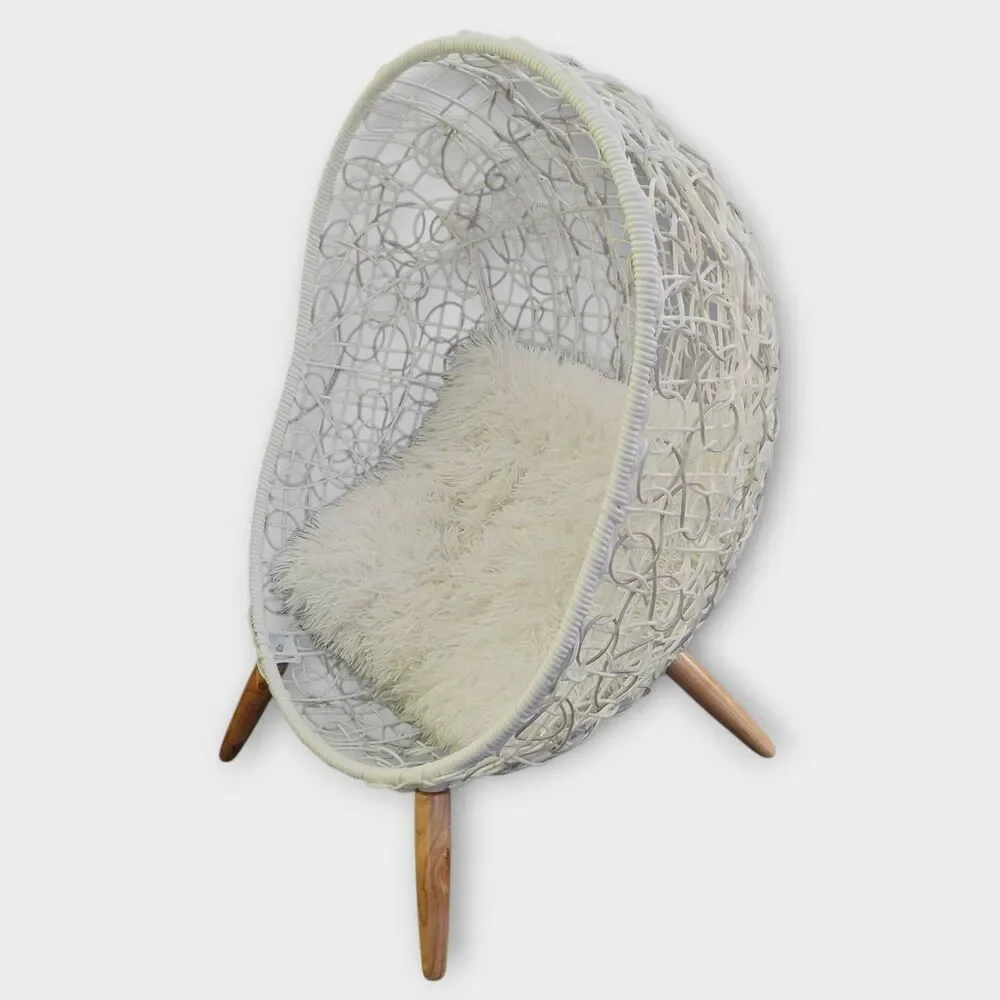 Puppy Pets Small Dogs Rattan Basket Wicker Egg Lounge Chair White Waterproof